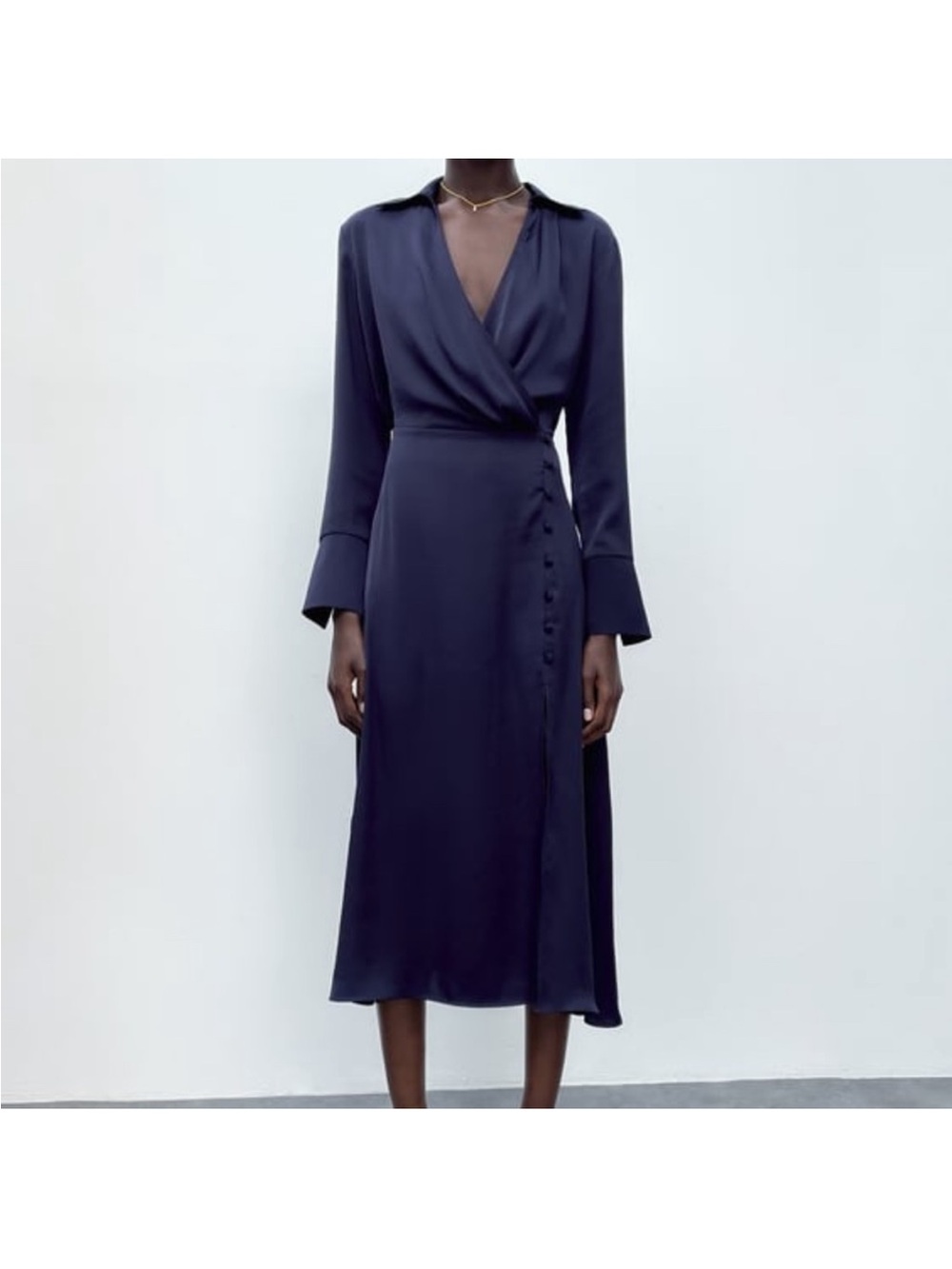 Zara Midnight Navy Wrap Midi Dress